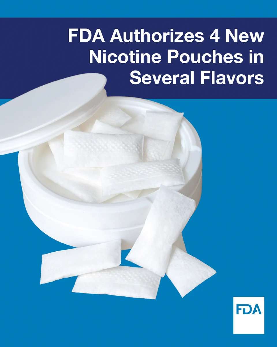 FDA authorizes 4 new nicotine pouches in several flavors.