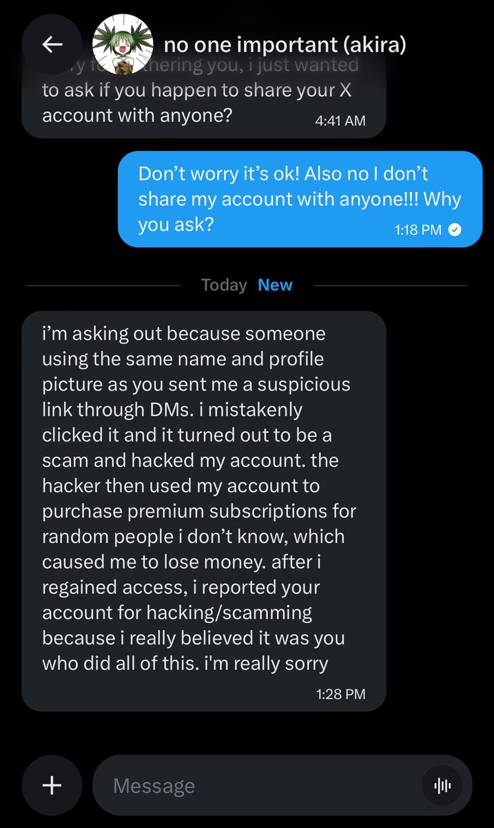 Brighter198097's tweet photo. Is this that scam I see people post about? Has my oomf been hacked??? 😟 https://t.co/vQxeqrorit