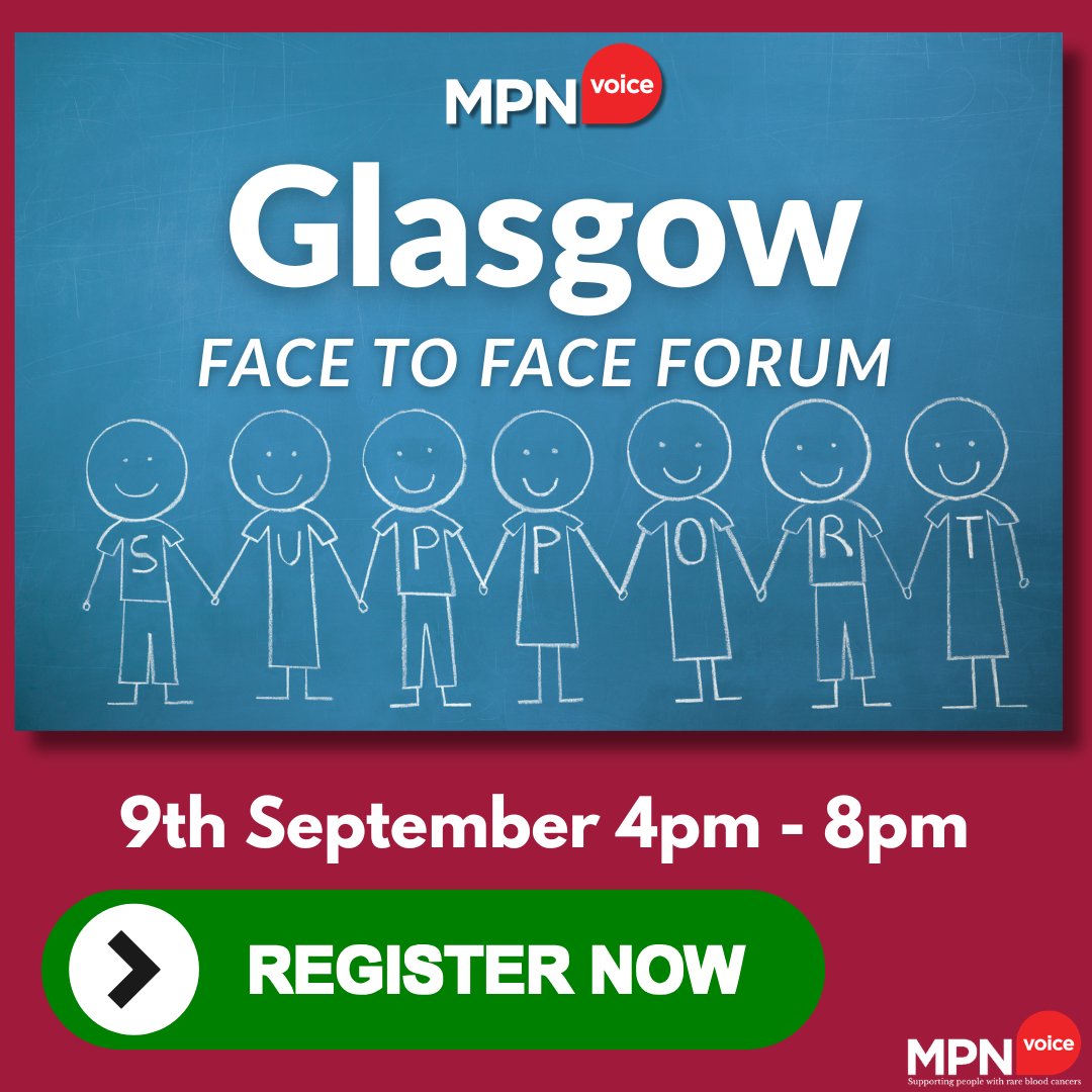 MPNVoice's tweet photo. REGISTRATION STILL OPEN: MPN In-Person Forum – Glasgow!

There are still a few spaces remaining for our upcoming in-person event! Whether you are a patient, family member, or friend, we would love for you to join us.

📍 Event Details
• Date: Wednesday 9th September 2026
• Time: 4:00 PM – 8:00 PM (Arrival and registration from 4:00 PM – 4:30 PM with a complimentary buffet and refreshments)
• Venue: voco Grand Central Hotel, 99 Gordon Street, Glasgow, G1 3SF
• Format: In-person only (Not virtual/online)
• Cost: Free to attend (Complimentary buffet and refreshments included)

🌟 Who Can Attend?
• Open to All: You are welcome to attend regardless of where you live or which hospital you receive care at if you are willing to travel, we are happy to see you!
• Bring Support: Family members and friends are warmly encouraged to come along with you.

🗓️ What’s on the Programme?
While the full programme is still being finalized, it will feature:
• Expert Talks: Presentations from Glasgow haematology teams.
• Patient Perspectives: Insights and experiences shared by MPN patients.
• Q&A Session: An opportunity to ask questions and get answers.
• Breakout Groups:
• Specific MPN Groups: Meet others with the same MPN in smaller groups to discuss everyday challenges, share tips, and chat.
• Family & Friends Group: A dedicated space for your loved ones to connect, share experiences, and learn how to support you and themselves.

🎟️ How to Book
Pre-booking is required to secure your place at this event.
https://t.co/vCct6WvSYs