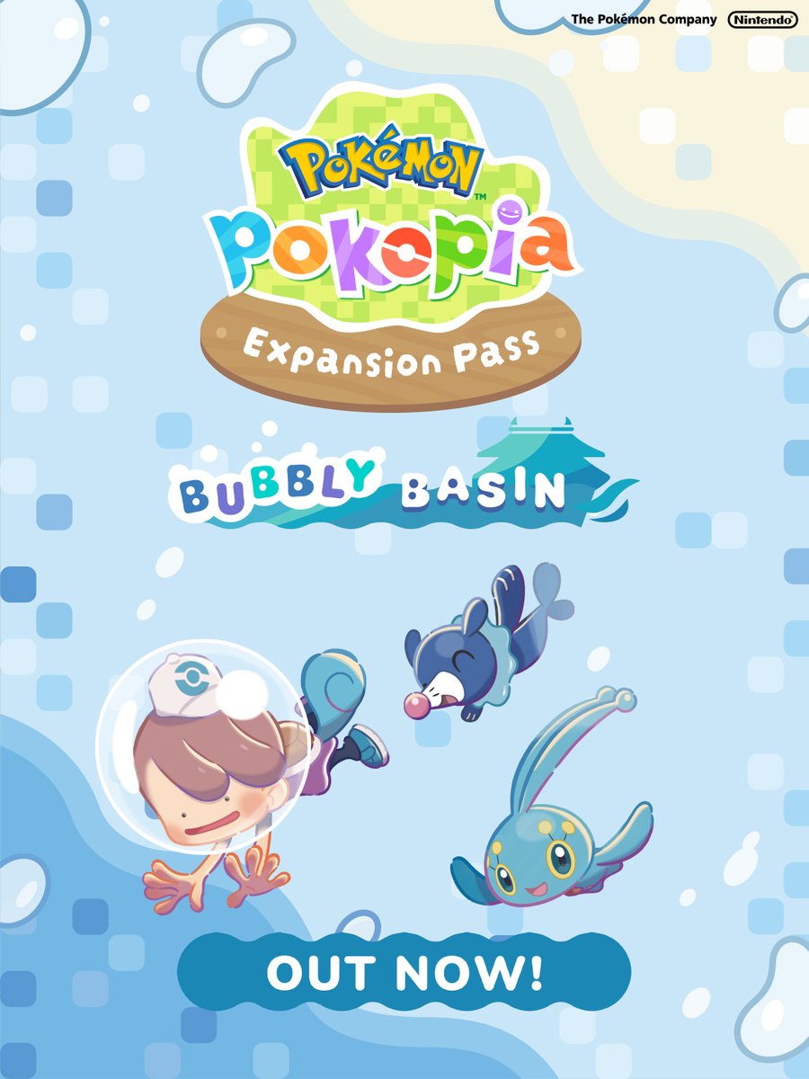 NintendoUK's tweet photo. Make a splash in the #PokemonPokopia Expansion Pass Part 1, out now! Plunge to the seafloor and explore the new town of Bubbly Basin. 🫧 https://t.co/JuiIB5OEOP