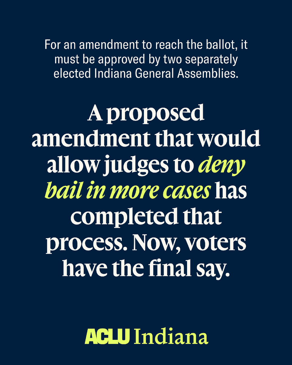 ACLUIndiana's tweet photo. Today marks 175 years since Indiana ratified its Constitution.
 
This November, Hoosiers will be asked whether to change its protection for bail. Before voting “yes” or “no,” know what this amendment would change and what is at stake. https://t.co/mFaca4Rb19