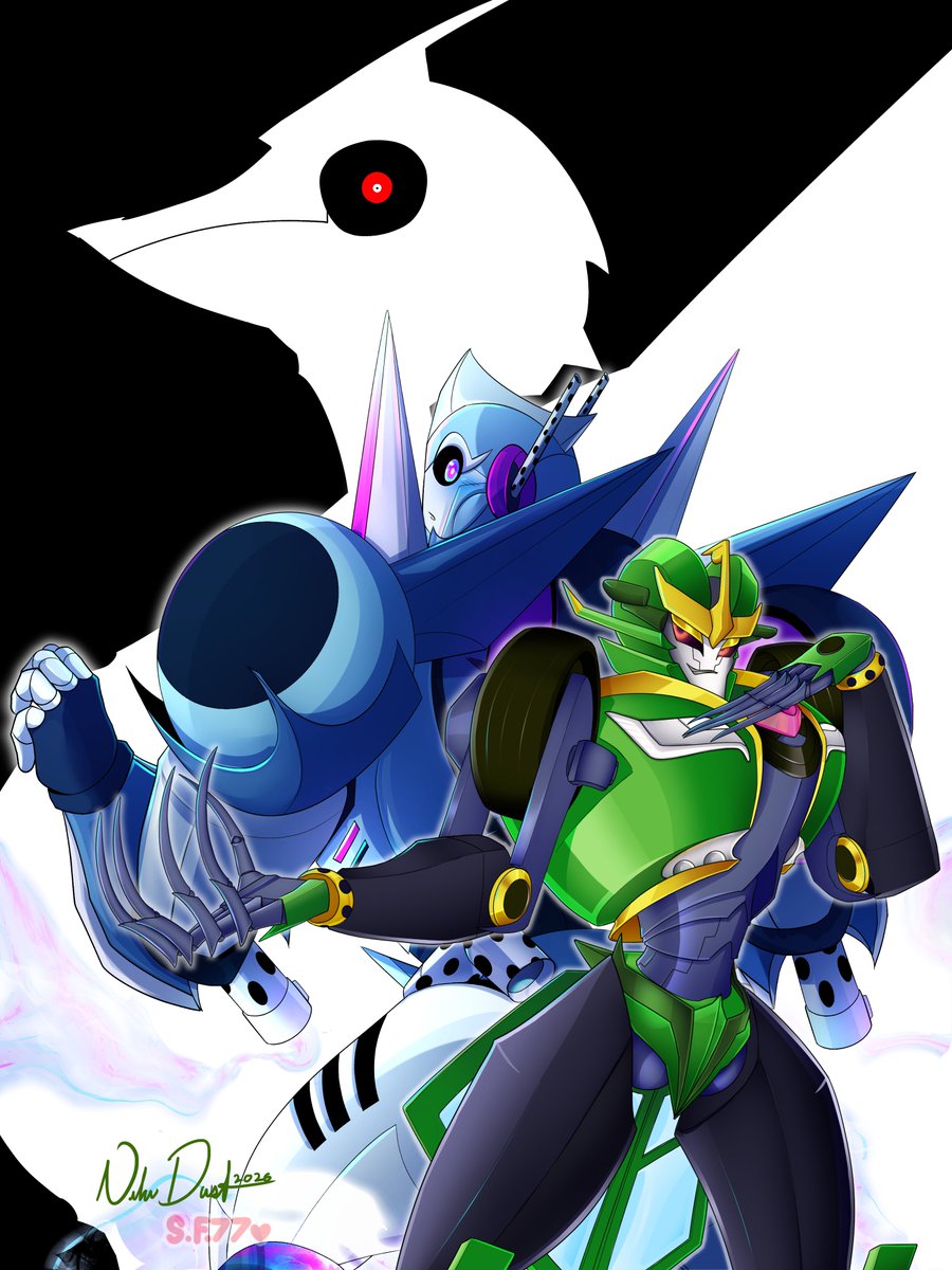NitronDusk's tweet photo. I am in love with this #TFOC collaboration piece I did with @SylveonFrancy!

Nitron and Neon Flame have a fun dynamic from enemies to friends. Both doing their best to impress Starscream by completing his missions.

#maccadams #transformers #tfp #tfprime https://t.co/8iygOht2bF
