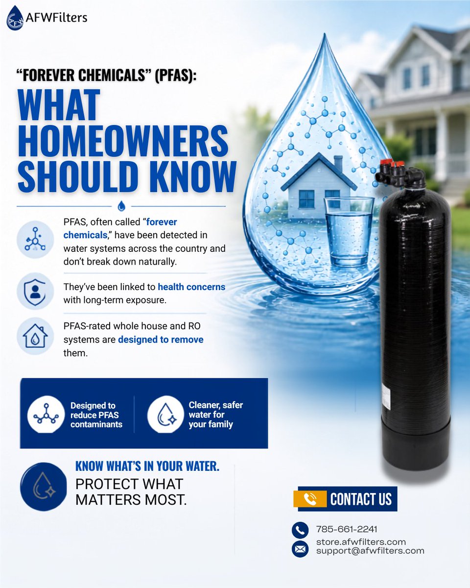 FiltersAfw's tweet photo. PFAS have been detected in water systems across the U.S. Discover Whole House Filtration and Reverse Osmosis solutions from AFW Filters.

🌐 https://t.co/IrTREKTQSp

#AFWFilters #PFAS #ReverseOsmosis #WaterTreatment https://t.co/FijRK9Wky3