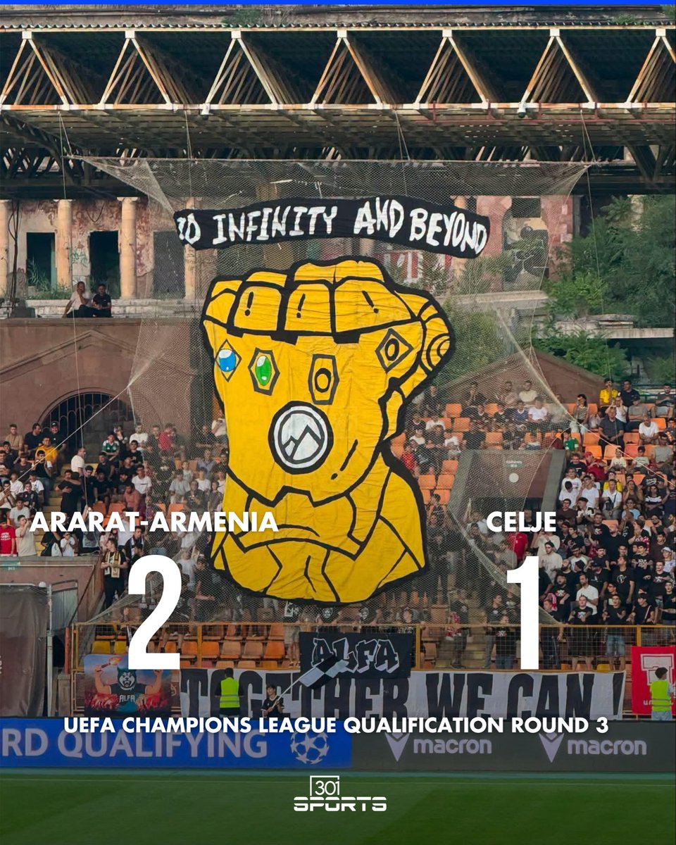 301arm's tweet photo. Ararat-Armenia secured a comeback victory over Slovenian champions Celje in the first leg of the UEFA Champions League third qualifying round.

The match in Yerevan ended 2-1 in favor of the Armenian champions.

Svit Sešlar opened the scoring from the penalty spot in the 21st minute, but Artur Serobyan equalized in the 38th minute with a superb free kick. Substitute Carlos França then completed the comeback, scoring the winning goal from Edgar Grigoryan’s assist.

The return leg will be played in Celje on August 11.

Before then, both teams will return to domestic action. Ararat-Armenia will face Urartu on August 7, while Celje will play Olimpija Ljubljana on August 8.

Potential play-off opponents Slovan Bratislava and Mjällby also played their first leg, with Slovan claiming a 2-1 away victory.