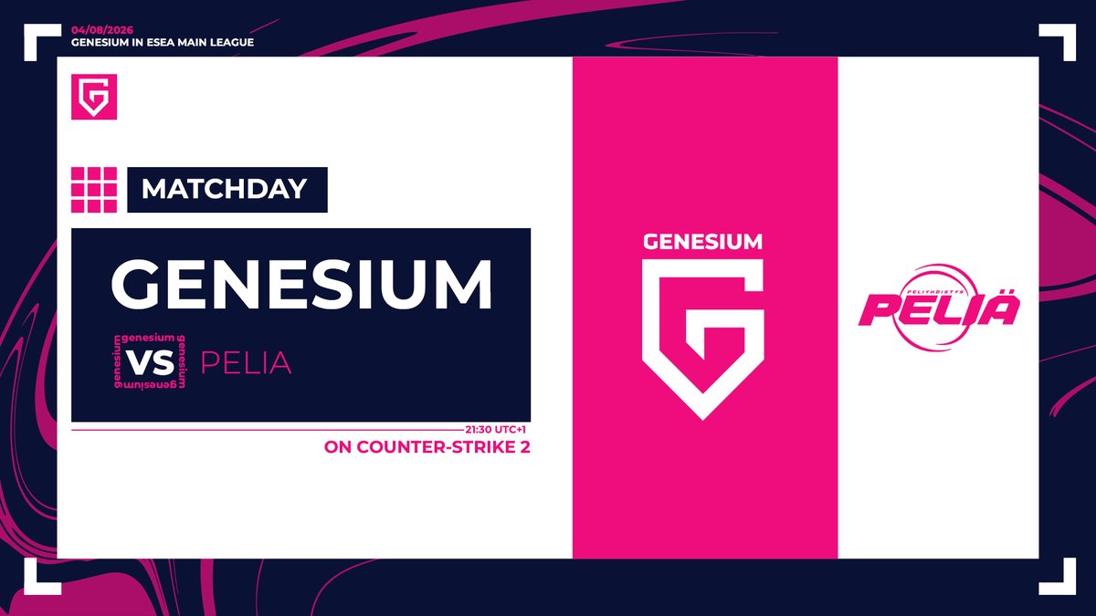 TeamGenesium's tweet photo. Match sur #CS2 - Ligue ESEA Main 🏆 @ESEA @FACEITcs 🤝
🗓️ • Nous affrontons les 🇫🇮 de l'équipe #Pelia à 20H30.
📝 • F. de match : https://t.co/zYIr5L1KM1
#WhereItBegins 👾 https://t.co/Mn00MYVg2T