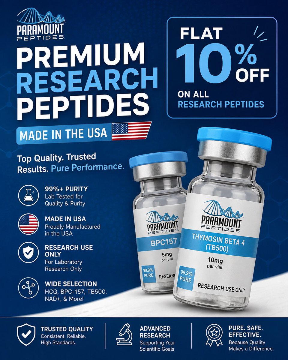 CodeSpotr's tweet photo. Paramount Peptides Coupon Code &amp; Promo Code for 2026

💥Flat 10% OFF all Research Peptides.

👉Get your verified Paramount Peptides discount code: https://t.co/8KDSdo9R6s

⚠️ For research &amp; laboratory use only.

#AD #ParamountPeptides #CodeSpotr #ResearchPeptides #Peptides #USA https://t.co/Ov4YT8rQnK