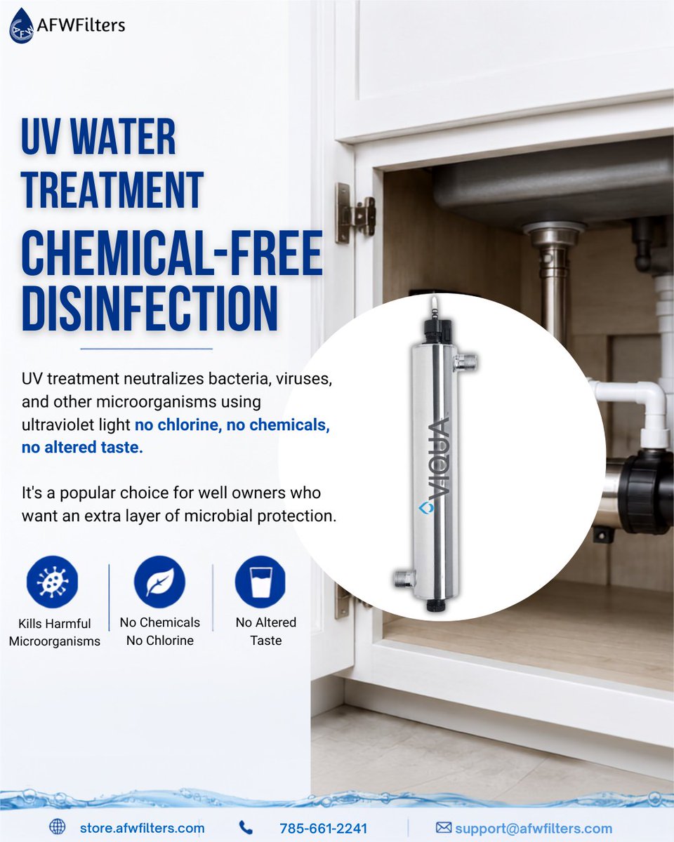 FiltersAfw's tweet photo. Chemical-free water protection starts with UV. Neutralize bacteria and microorganisms without changing your water's taste.

🌐 https://t.co/qvv3Z9VlA1

#AFWFilters #UVWaterTreatment #WaterPurification #CleanWater https://t.co/3ZX0P9yaaT