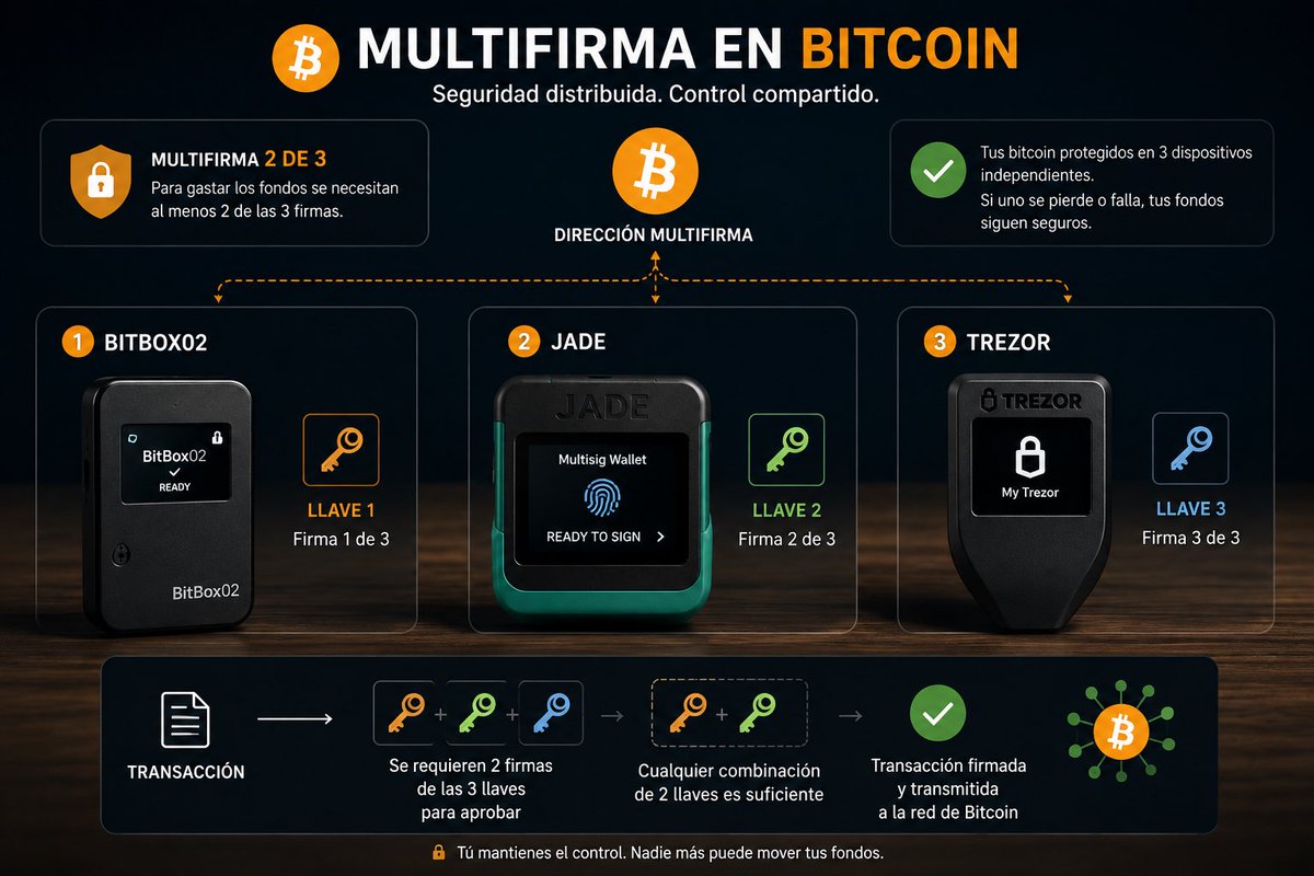 juanbiter's tweet photo. 2055 #bitcoin robados a usuarios de Coldcard🚨

La cifra confirmada llega a 1596 $BTC… los atacantes se incrementan a ~15 🤷🏻

Cuando gestionas tus $BTC en Wallet físicas, hay cosas que ayudan a mejorar tu seguridad e incluso te dan tiempo; si tú o el proveedor de wallet son vulnerados… podrás mover tus $BTC sin perder tus fondos👇🏻

🎯 Generar tu mismo la frase semilla del diccionario BIP39: 2048 palabras de alta entropia 

🎯Agregar una frase de contraseña, no una clave… una passphrase, entre más larga, mayúsculas, minúsculas, números y símbolos mejor

🎯Un grado más alto de seguridad es la multifirma con fabricantes diferentes… ejemplo 3/2: Bitbox2, Jade y Trezor 

Si eso se te hace complicado hay muchos recursos gratuitos disponibles, ayúdate con el contenido de: @BtcAndres, @btcenespanol, @Multicripto, @lunaticoin, @MatheyBTC @decentralized_b