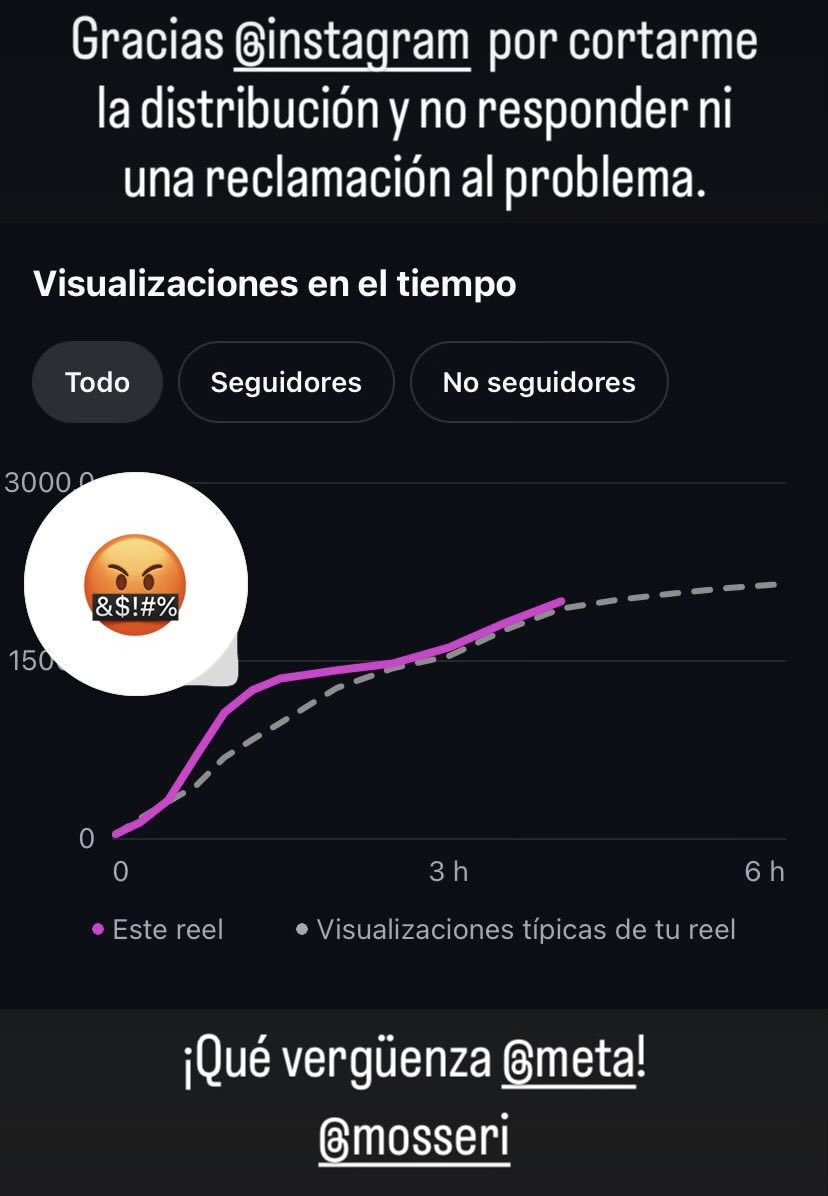 FranFTBL's tweet photo. ¿Por que tu cuenta de @instagram no despega?

Aquí la razón para los que preguntáis: con métricas por encima de lo normal, a las 1,5 h. de publicación @Meta corta la distribución?

¿Has puesto reclamación? Sí, pero da igual. Nadie resuelve nada.

¡Gracias @mosseri! Por nada… 🤬 https://t.co/ezK7IRDey3