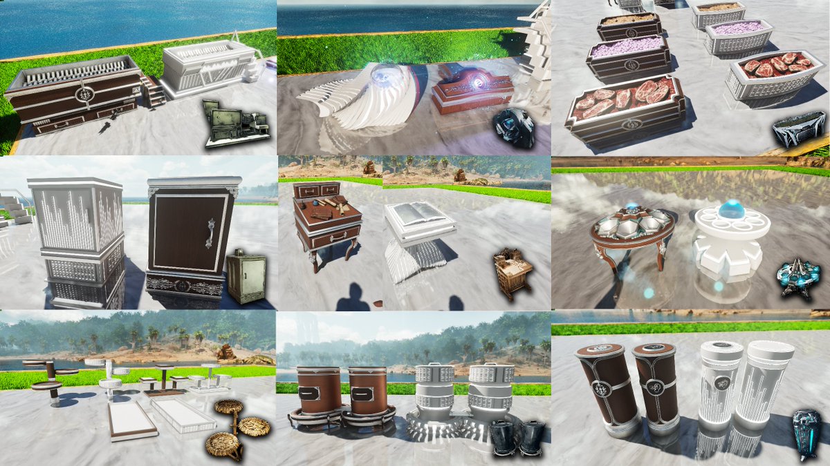 Fernandess327's tweet photo. The new patch for Deluxe Dreamhouse is finally out!! Since the mod has 2 main sets, i like to create different variants to match both of them.

I have made a lot of crafting/utility structures skins that people have requested previously. Fully animated TEK Doors. More Behemoth & Dino gates, and some cool functionalities for the Troughs and Cryofridge skins to display specific items like my other Catalogue mods.

The Raptor Tank skin can also be applied on Decor Boxes (I took inspiration from Jurassic Park 3 because i love that movie).

@survivetheark #playARK #ARKSurvivalAscended #ARK