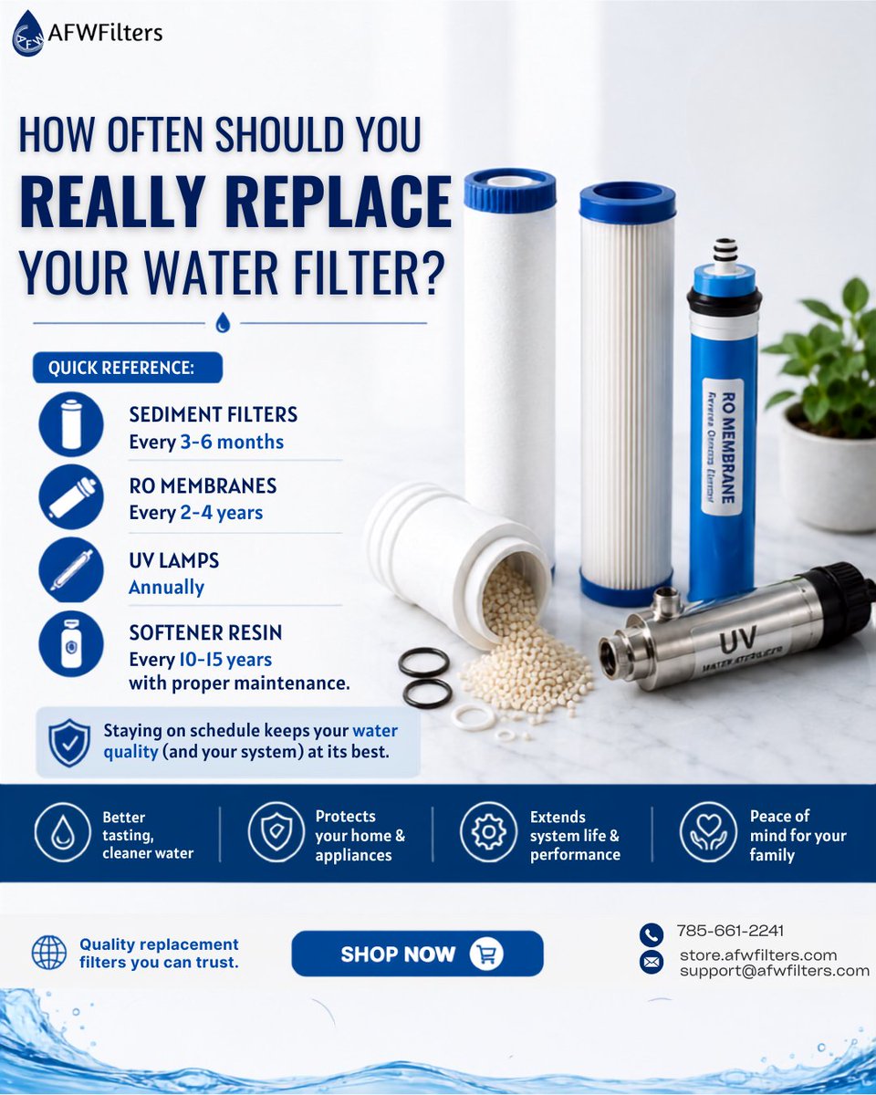 FiltersAfw's tweet photo. Replacing filters on time keeps your water cleaner and your system running efficiently. Shop replacement filters, RO membranes, and more at AFW Filters.

🌐 https://t.co/IrTREKUoHX

#AFWFilters #ReplacementFilters #WaterFilter #CleanWater https://t.co/xX0FO1FZZT