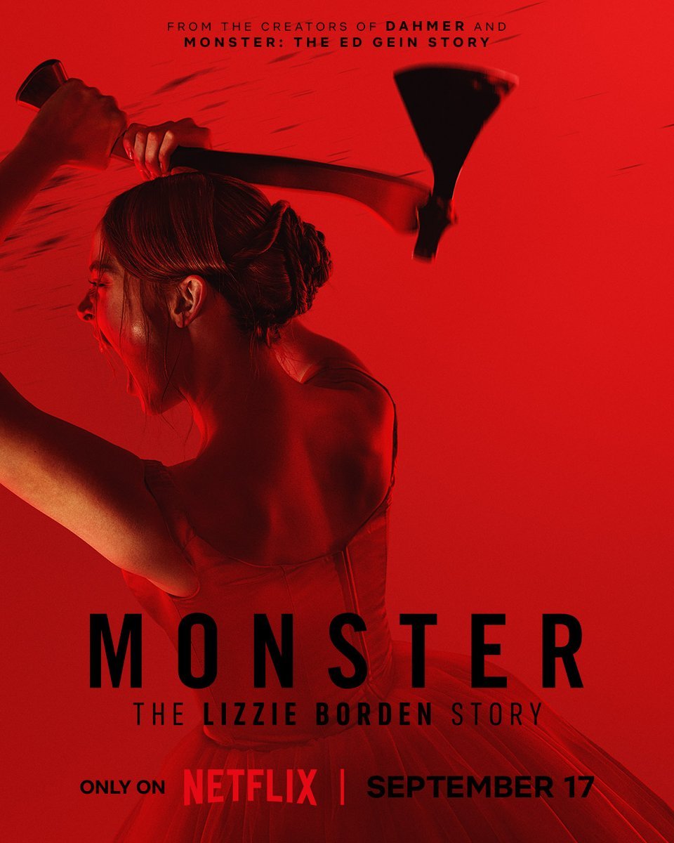 Harishsj16's tweet photo. Monster: The Lizzie Borden Story is the fourth season of Ryan Murphy and Ian Brennan's Netflix anthology series, premiering on September 17, 2026. It stars Ella Beatty as the infamous 19th-century axe-murder suspect, alongside Charlie Hunnam, Rebecca Hall, and Vicky Krieps

🍿Share this post with your friends and follow @Harishsj16     for all you need to know about movies 😃🎬