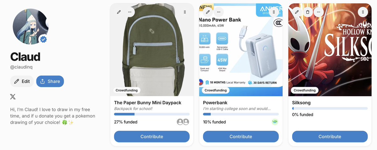 CIaudinq's tweet photo. ♡ & ↻ are appreciated!
Hey guys! If 10 people donate just $5 each toward the bag or power bank, they’ll be fully funded! 👀
I start university this Thursday, and either of these would help me out so much. Hoping for a little miracle! 🧚🏼✨
https://t.co/7bOBNwC0SR https://t.co/RVBmcN5jav