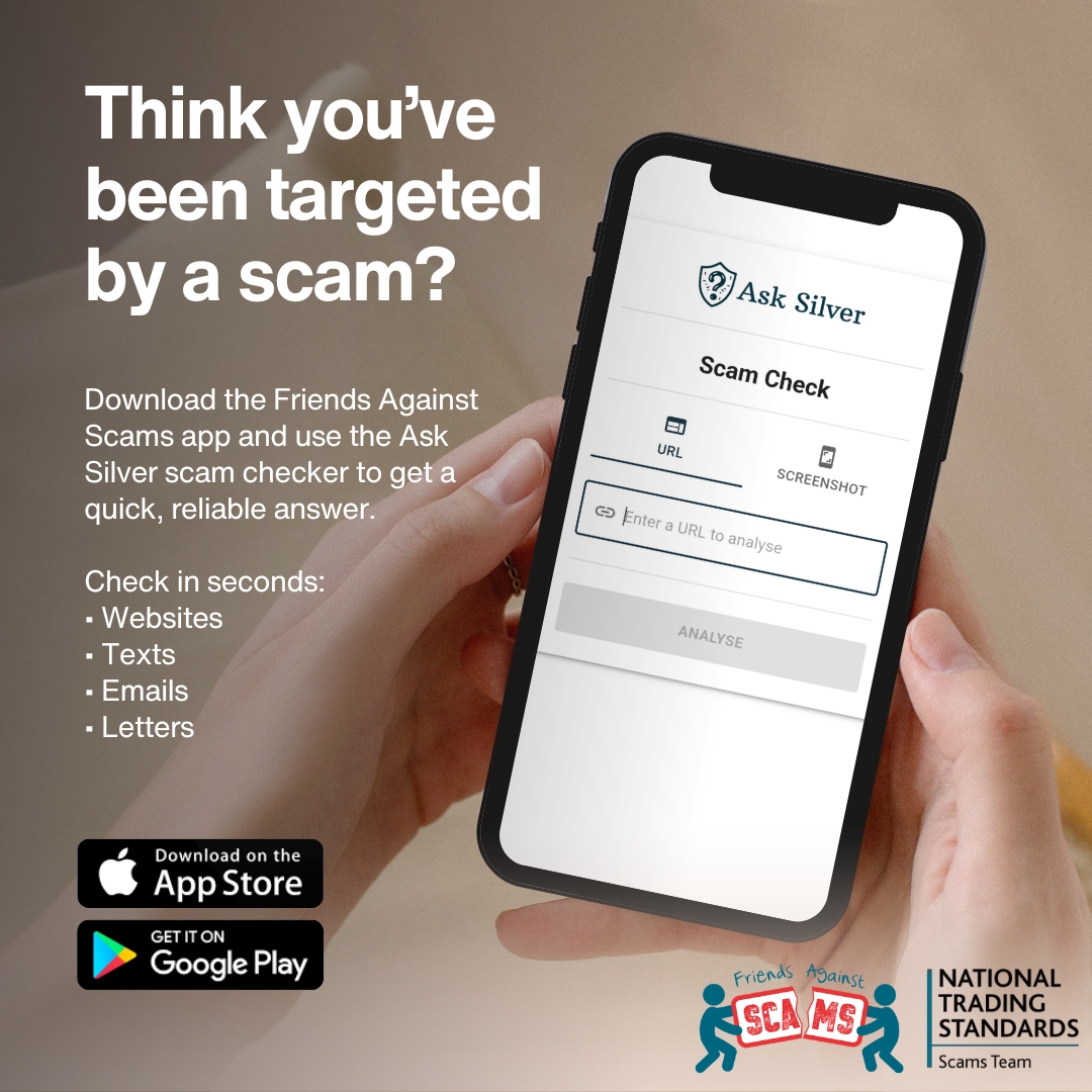 TVPCyber_Fraud's tweet photo. 🔍 Think you've been targeted by a scam? Use Ask Silver in the Friends Against Scams app to check suspicious websites, texts, emails and letters in seconds.
https://t.co/rDx1BqguJB
#FriendsAgainstScams #ScamAware #TVPFraudPrevention
TVP advice: https://t.co/RDdoZ0xrRk https://t.co/0NUV8ohG44