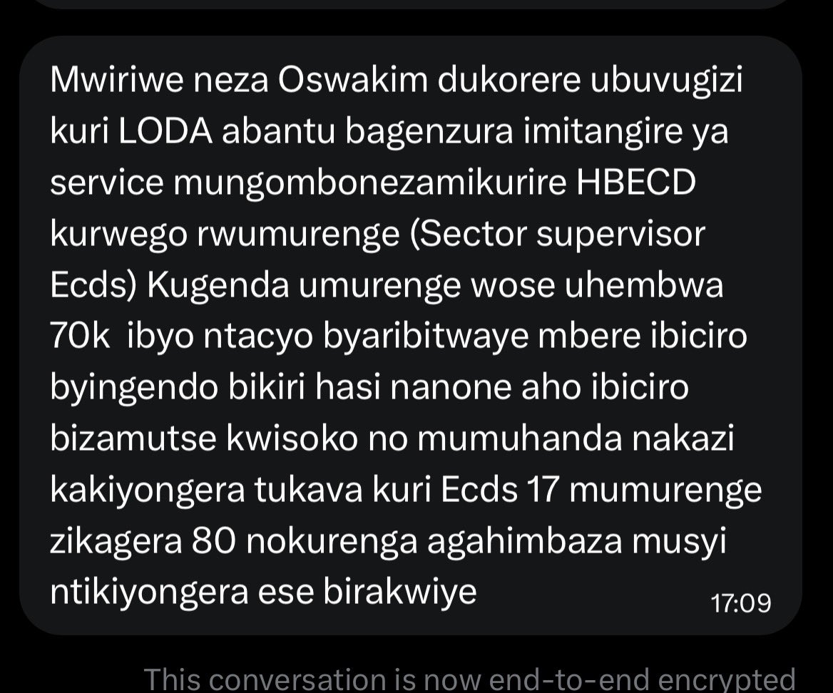 oswaki's tweet photo. Kugenzura ECDs 80 mu murenge wose, ugahembwa frw 70,000 ku kwezi

@LODARwanda @RwandaLocalGov ibi ni byo? 

Murakoze. https://t.co/MHMmZDCvdJ