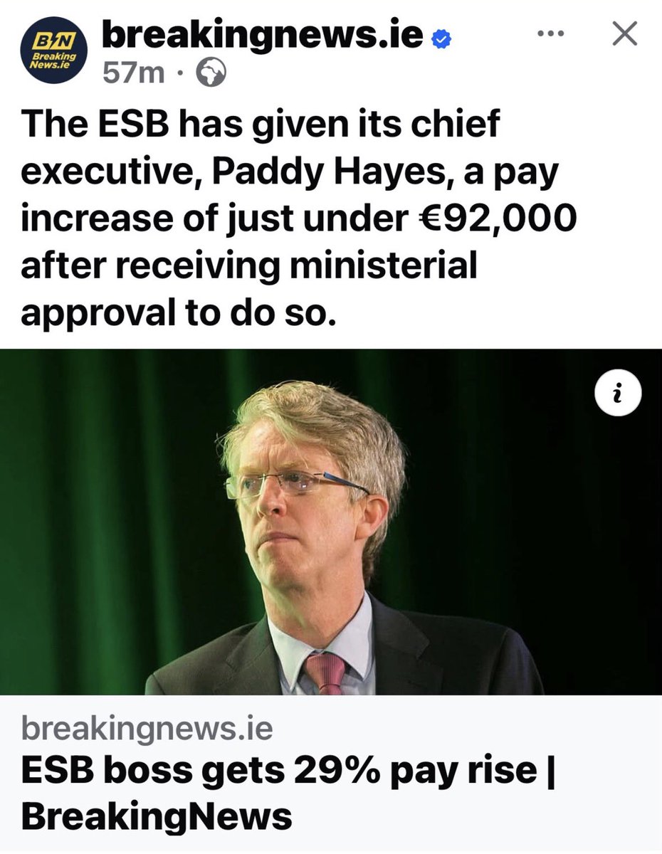 kenoflynnTD's tweet photo. ESB CEO gets a €92,000 pay rise to €410,000. A 29% jump, signed off by Government.

Almost 320,000 households are in arrears on their electricity bills.

Reward at the top, hardship at the kitchen table. I will be raising this in the Dáil. https://t.co/h4xfPqZMgH