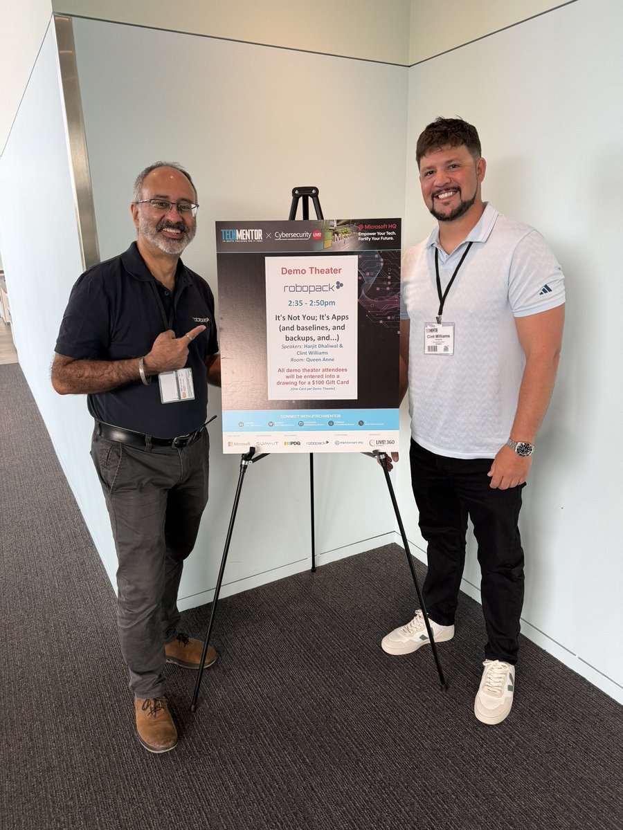 _Robopack's tweet photo. The dynamic duo Harjit and Clint will be presenting a session at TechMentor about Robopack and Tenant Manager at 2:35PM PST today! Make sure to check it out! 

#Robopack #TenantManager #MSIntune #TechMentor @Hoorge https://t.co/pEbsWFIuIs