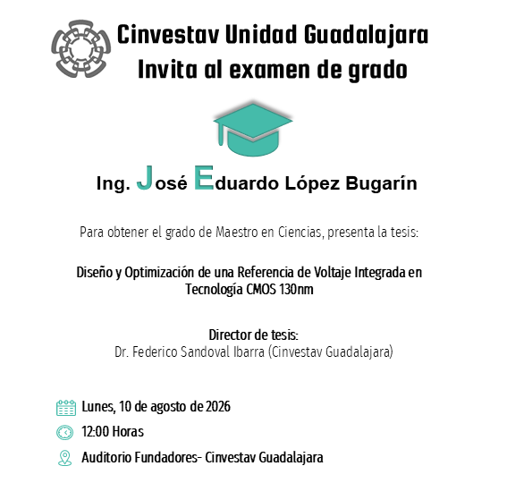 GdlAcademia's tweet photo. #ExamendeGrado | La Unidad #Guadalajara de #Cinvestav invita al 🎓examen de grado del Ing. 𝐉osé 𝐄duardo López Bugarín para obtener el grado de #Maestroenciencias.

🗓️Lunes, 10 de agosto de 2026
🕐12:00 Horas
📍Auditorio Fundadores

#DiseñoElectrónico
#SerMejorConLosMejores https://t.co/X7oQx12aEu
