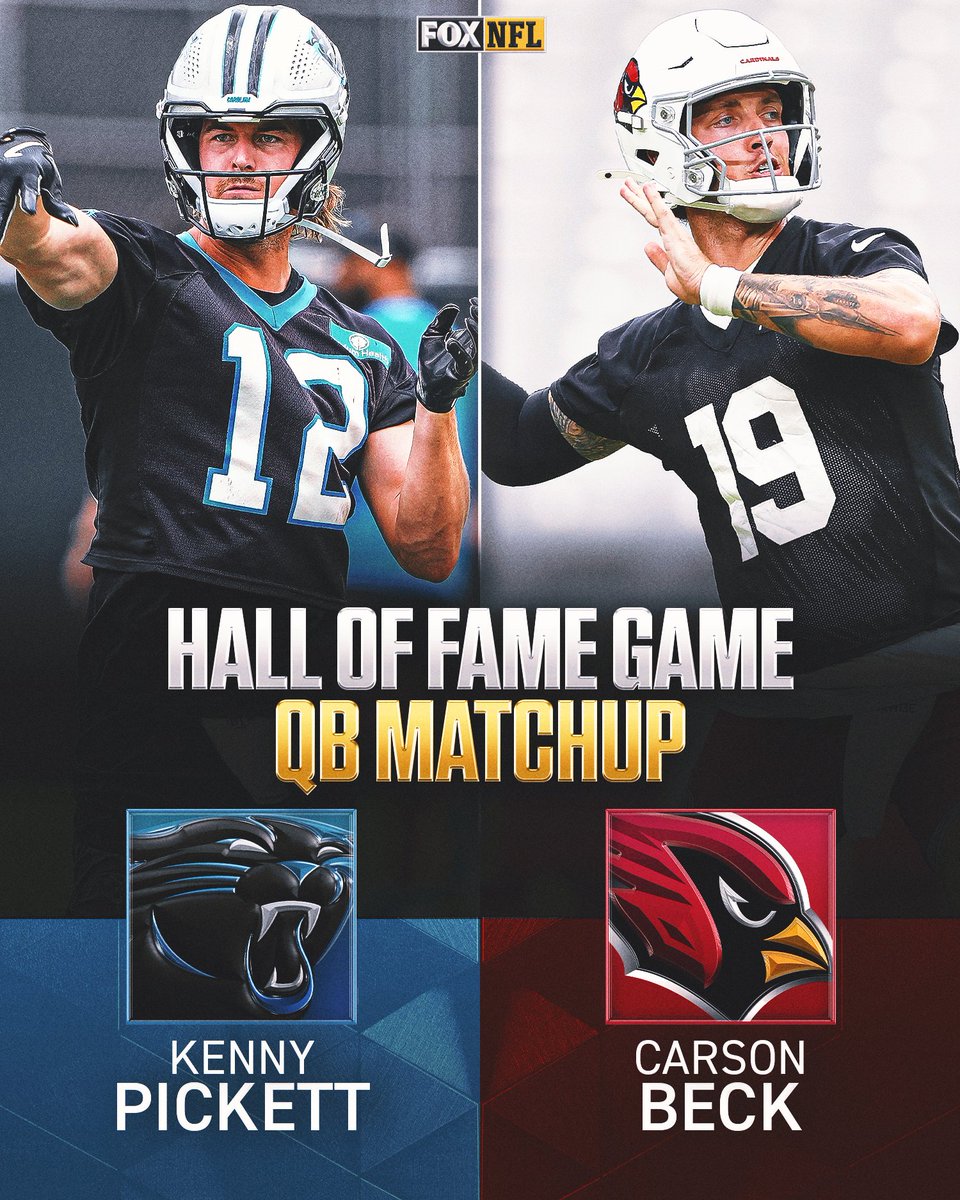 NFLonFOX's tweet photo. The quarterback matchup for Thursday's Hall of Fame Game between Carolina and Arizona is set 🔒 https://t.co/5LBRDSYuR0