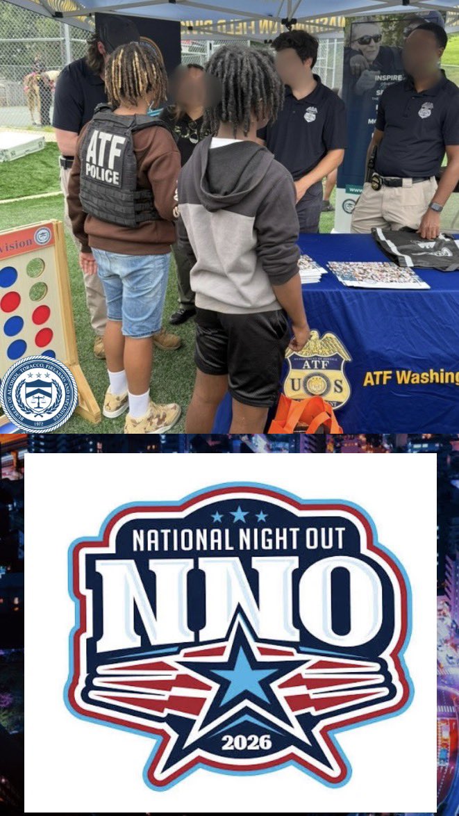 ATFWashington's tweet photo. We’re READY are You READY for #NationalNightOut? Join @ATFWashington as we stand alongside our law enforcement partners and the communities we serve.  Strong partnerships &amp; open conversations help prevent violent crime &amp; strengthen public safety. #NNO2026 #ATF #DC https://t.co/Kr7QWrTNr2