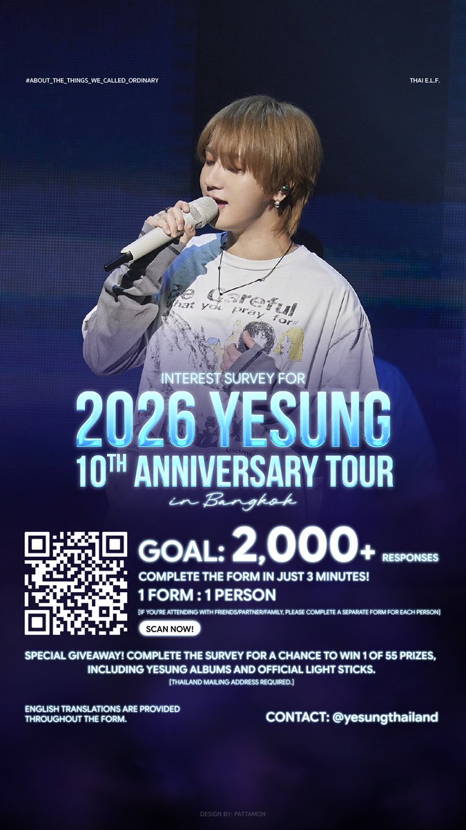 yesungthailand's tweet photo. 🌏 International E.L.F., WE NEED YOUR HELP! 💙

Help us show the demand to bring YESUNG’s 10th Anniversary Tour to Thailand 🇹🇭✨ 

We’ve already reached 1,600 responses ( 80% of our goal!) in just one week 🎉 

🔴 Only 400 more to go! 🔴

Whether you’d love to support the campaign or join the concert in Bangkok, we’d love to hear from you!

🔗 https://t.co/RbWiYjzEo3

📝 English translation is provided throughout the survey.

Every response counts📋✨

Thank you for your support! 💙