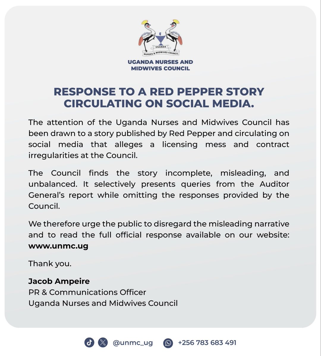 UNMC_Ug's tweet photo. Response to @RedPepperUG story of August 1, 2026. 
Read full response https://t.co/PhKItASl2a https://t.co/AwaPNqC4cA