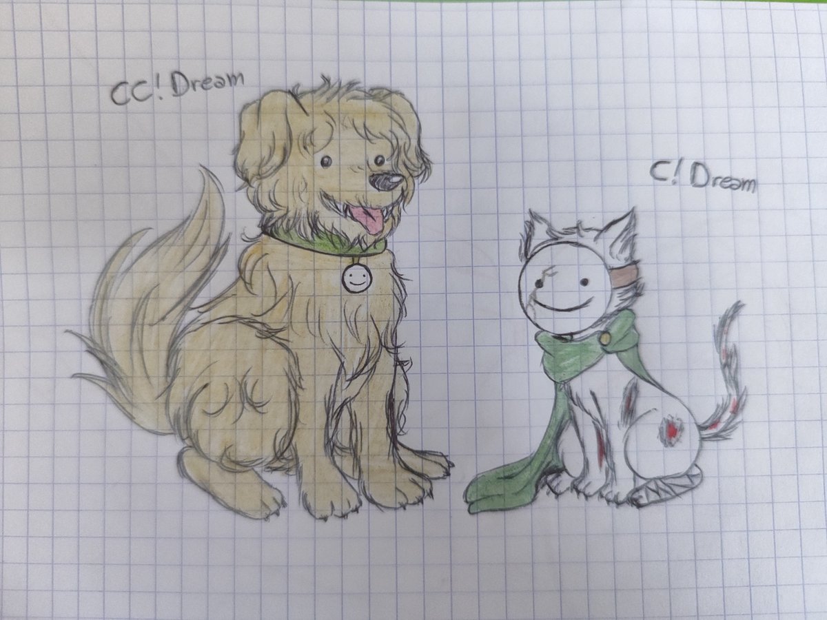 Karia_TH's tweet photo. True believer of the headcanon of CC!Dream being a Golden Retriever and C!Dream being a cat.
Just traditional art today because I'm lazy.
#dreamfanart https://t.co/RLQxwi1cYw