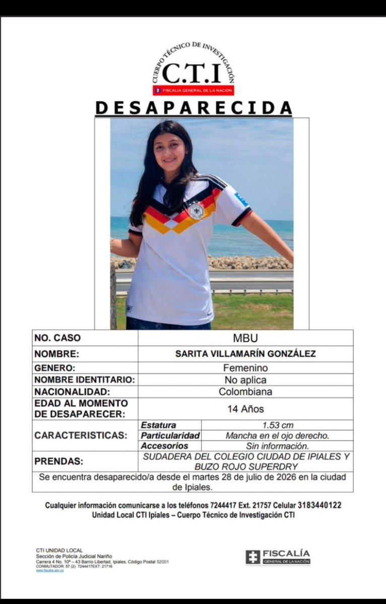 PS1COPOLITICO's tweet photo. Niña desaparecida en Ipiales, máxima difusión.

@MONYRODRIGUEZOF https://t.co/xA2sSgIXAI