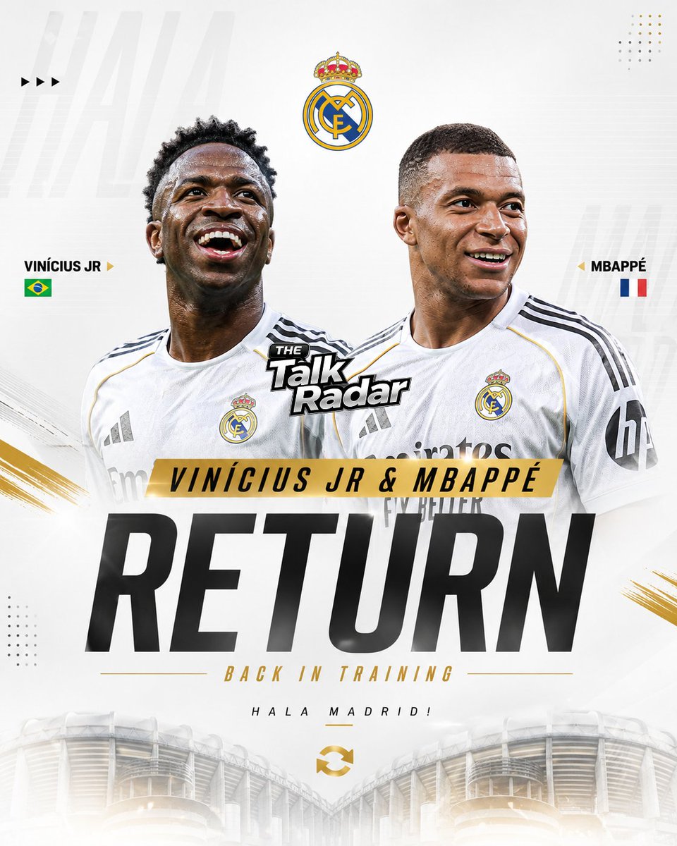 thetalk_radar's tweet photo. 🚨🔥 THE DUO IS BACK!

Vinícius Jr. and Kylian Mbappé are back in group training. 🤍⚡

Madrid fans, are you ready for the deadly duo? 😮‍💨

#RealMadrid #ViniJr #Mbappe #ViniciusJr #Madridistas #LaLiga #Football #FootballNews #HalaMadrid https://t.co/RDoYPcGzPT