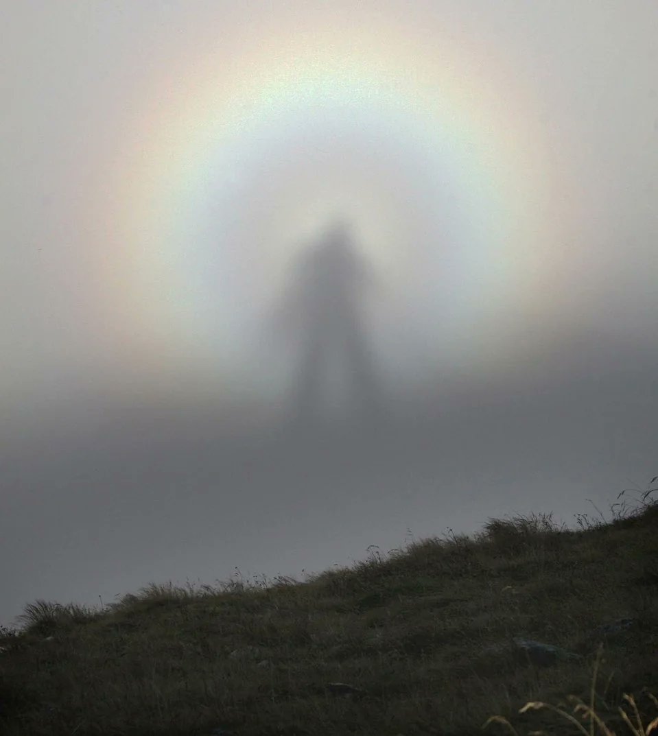 AMAZlNGNATURE's tweet photo. A Brocken spectre is a rare optical illusion that projects a giant shadow onto clouds or fog

It occurs when the sun shines behind a person standing above clouds or fog, casting their shadow onto the mist below, often surrounded by a colorful halo called a glory https://t.co/5GjNd3uTKr