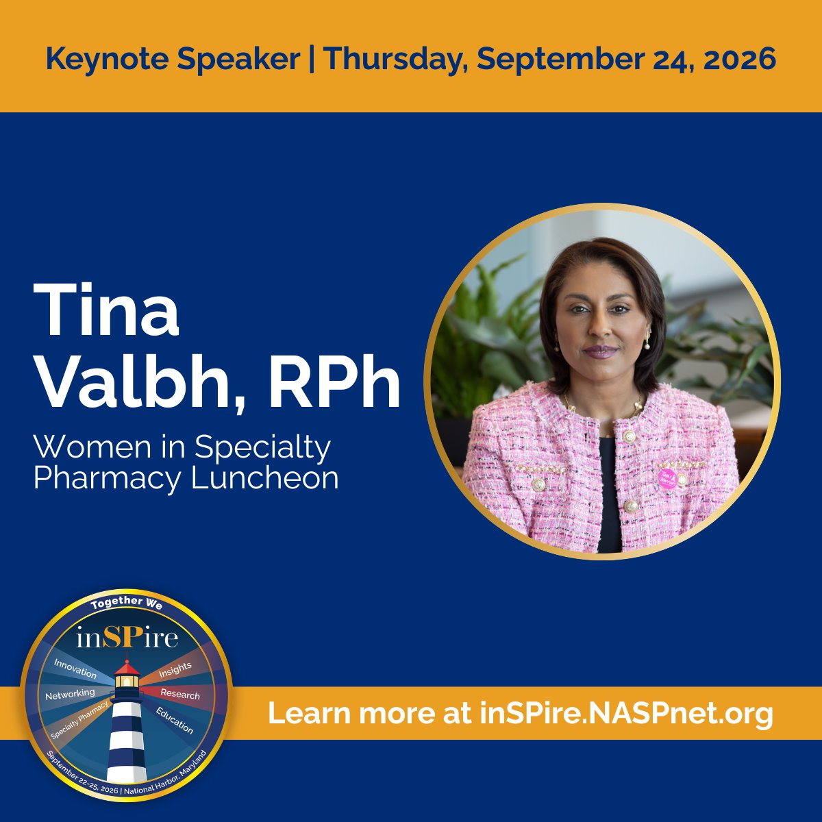Rx_Specialty's tweet photo. We are so excited to welcome Tina Valbh as the #inSPire2026 Women in Specialty Luncheon keynote speaker! Learn more at https://t.co/oaDoB8QZKU #specialtypharmacy https://t.co/ePz3xFkXoz