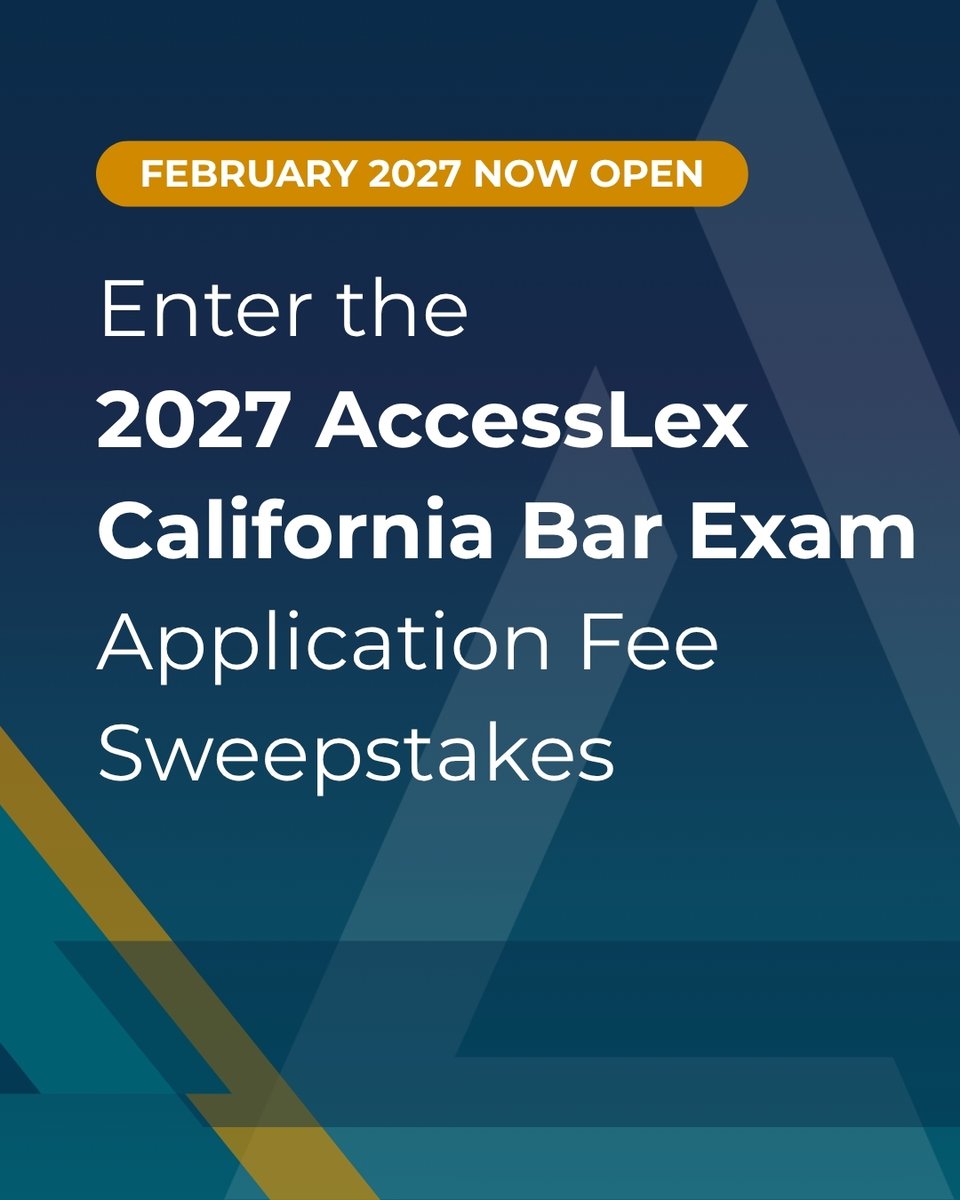 AccessLexInst's tweet photo. Eligible graduates preparing for the Feb CA Bar Exam can enter the 2027 AccessLex California Bar Exam Application Fee Sweepstakes to win application and laptop fees. X is in no way associated with this Sweepstakes.
 
Deadline: Sept. 3, 2026. https://t.co/uUYTOJOwF4 https://t.co/8cS0Va2v7O