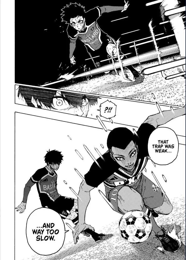DivinerSix's tweet photo. Isagi really need to focus on his trap and ball protection skills. There's no use in out-predicting people if you can't protect the gains you have made.

Loki ,and now Teddy have twice exposed his lack of spacing, ball protection, and trapping skills