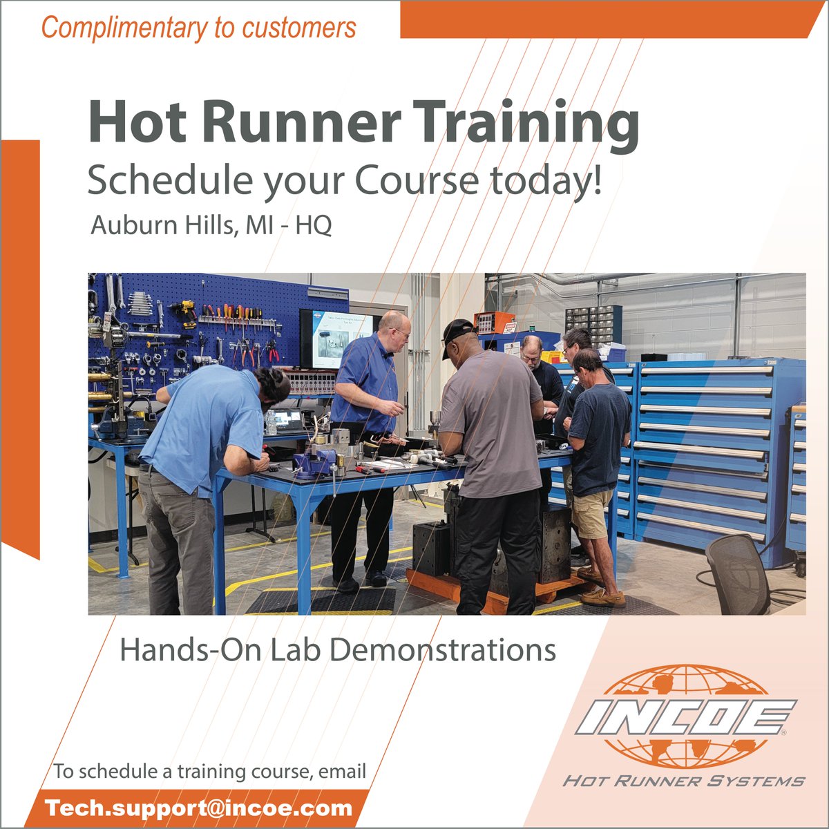 INCOEhotrunners's tweet photo. Build your hot runner maintenance skills with our 8-hour, hands-on Hot Runner Training course at our Auburn Hills, MI headquarters. Learn more at https://t.co/6HQ3Kil8Hb
#INCOE #HotRunnerTech #InjectionMolding #INCOETraining https://t.co/aZeLDboHt2