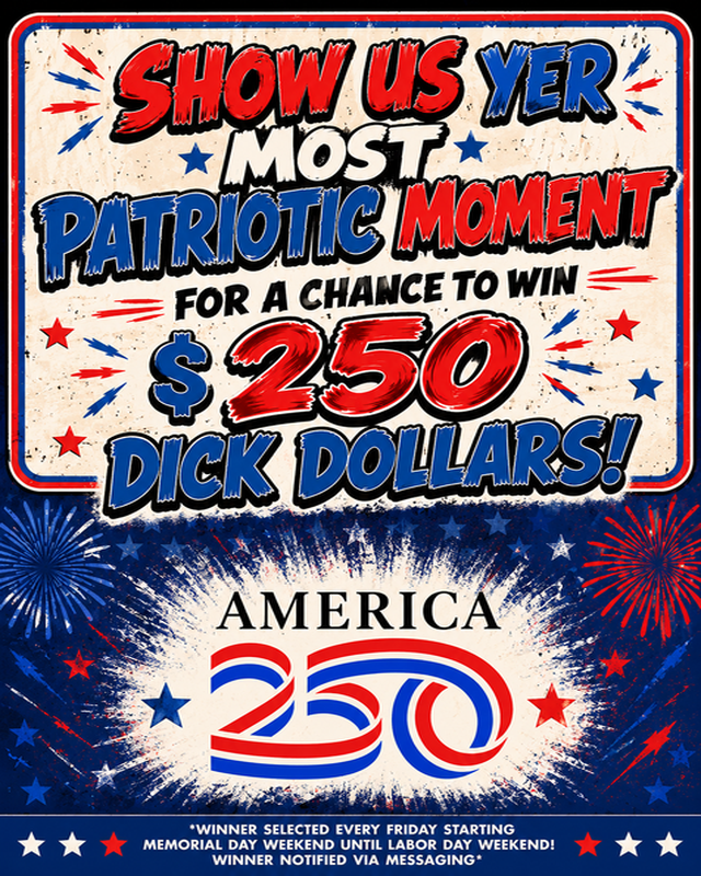 DickSez's tweet photo. 🇺🇸 Freedom. Bald eagles. 12-inch wieners.

To celebrate America turning 250, Dick’s is giving away $250 in Dick Dollars EVERY WEEK from Memorial Day through Labor Day. 😘

📸 Drop your best ‘MERICA pic below.

Fireworks, BBQs, jorts… we wanna see it all. https://t.co/bip5dUYwfa