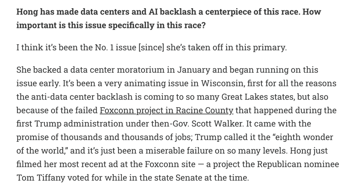 AsteadWH's tweet photo. Also! Loved throwing some questions at @DanRShafer -- ahead of Wisconsin's all important Gov. primary nest week 

How central is the data center backlash to her rise? He says it's the No. 1 issue https://t.co/mlMIf0PU61