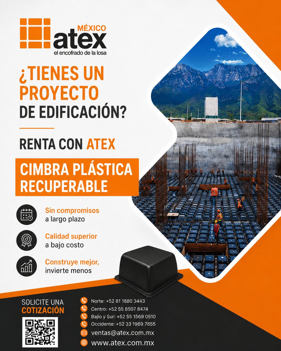 Espacios_Arq's tweet photo. Con ATEX, renta cimbra plástica recuperable para losas nervadas y macizas, una solución que optimiza tu obra, reduce la inversión inicial y ofrece el desempeño que necesitas sin compromisos a largo plazo.
👉 https://t.co/ffIhXM1YXX
#RevistaEspacios #CimbraPlástica #ObraCivil https://t.co/Da0674tfn8