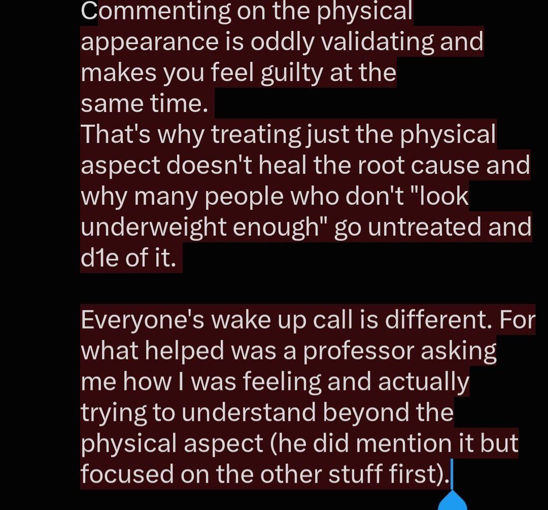 musicalmoth_'s tweet photo. @muixyui Everyone's experience is different but one thing is that it's usually not just about weight or appearance but also a form of control or of exteriorizing a deeper issue in your life. It works like an addiction because it gives you some sense of "control" while also damaging you https://t.co/slAyJp4RuB