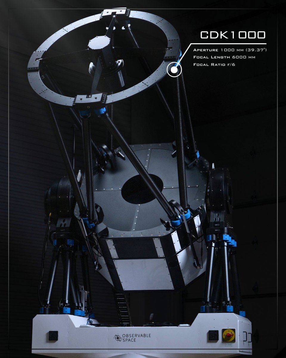 ObservableSpace's tweet photo. Telescope Tuesday spotlight: the CDK1000

It is a 1-meter aperture telescope system designed for SDA, deep-sky imaging and dynamic research.

Swipe for the CDK1000 Cosmic Card! 

Astrophotography done by Mike Selby https://t.co/A4LoxGGmA3