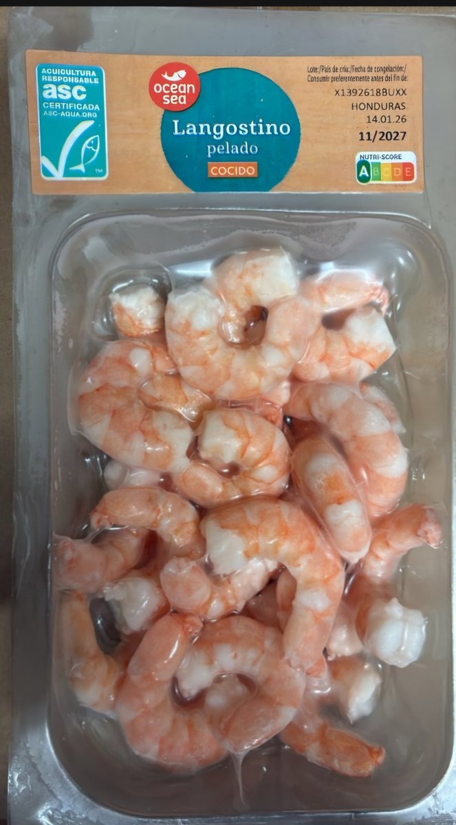 AESAN_gob_es's tweet photo. ⚠️ Alerta por presencia de Salmonella spp. en langostinos pelados cocidos.
🚫 No consumir.
▶️Nombre:  Langostino pelado cocido 
▶️Marca: Ocean Sea
▶️Número de lote: X1392618BUXX
▶️Fecha de consumo preferente: 11/2027
▶️Peso de unidad: 200 g https://t.co/Qj4nTl14CF