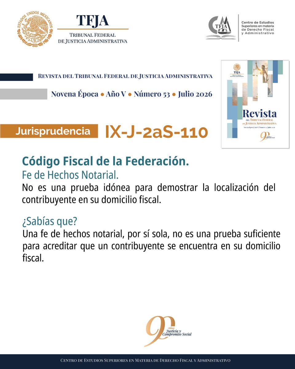 CesmdfaTFJA's tweet photo. ¿Sabías que? Una fe de hechos notarial, por sí sola, no es una prueba suficiente para acreditar que un contribuyente se encuentra en su domicilio fiscal.
@TFJAMexico
#JurisprudenciaTFJA
#Notario
#domiciliofiscal https://t.co/4wNMEhWw2J