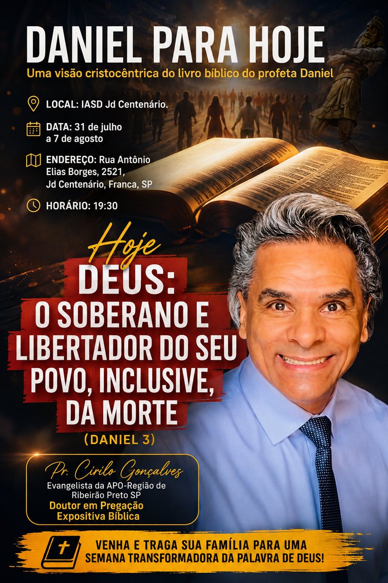 prcirilo's tweet photo. Semana Especial de Evangelismo na Cidade de Franca SP. IASs Jd Centenário e Central. APO-UCB. 

Tema - “DANIEL PARA HOJE: UMA VISÃO CRISTOCÊNTRICA DO LIVRO BIBLICO DE DANIEL”

@paulistaoeste @CPregacao #CEOnline #CasPre @EvangelismoUCB @EvangelismoDSA https://t.co/23yclY4TG0