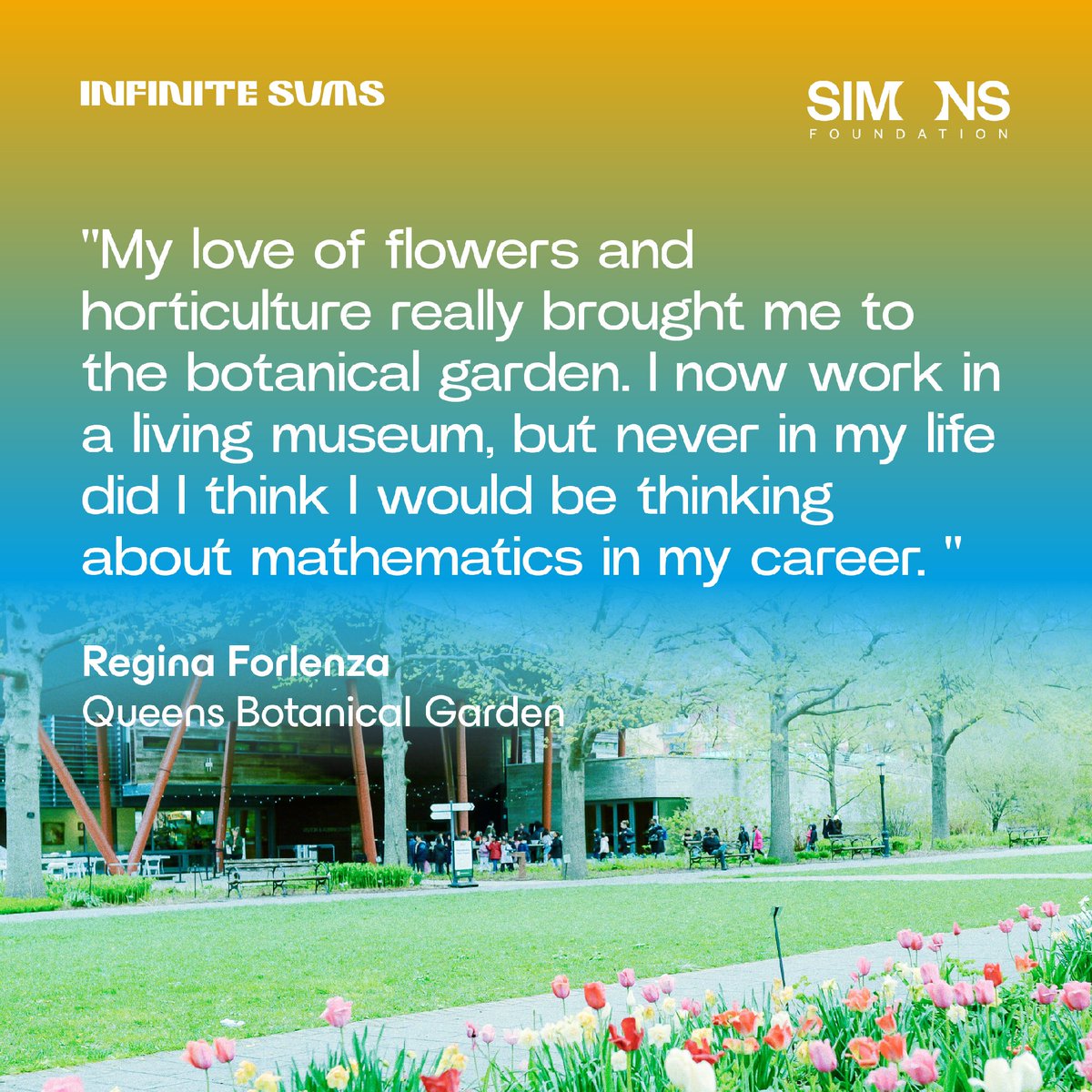 SimonsFdn's tweet photo. From Fibonacci spirals to flower petals, math is woven throughout nature. As part of our Math in Bloom program, Regina Forlenza from the @queensbotanicl is inviting visitors to explore these patterns with new trails, field guides, hands-on experiences on #InfinityDay and beyond. 

Learn more and register for the garden’s 8/8 Infinity Day celebration: https://t.co/NYv3AKx6AN #InfiniteSums #math
