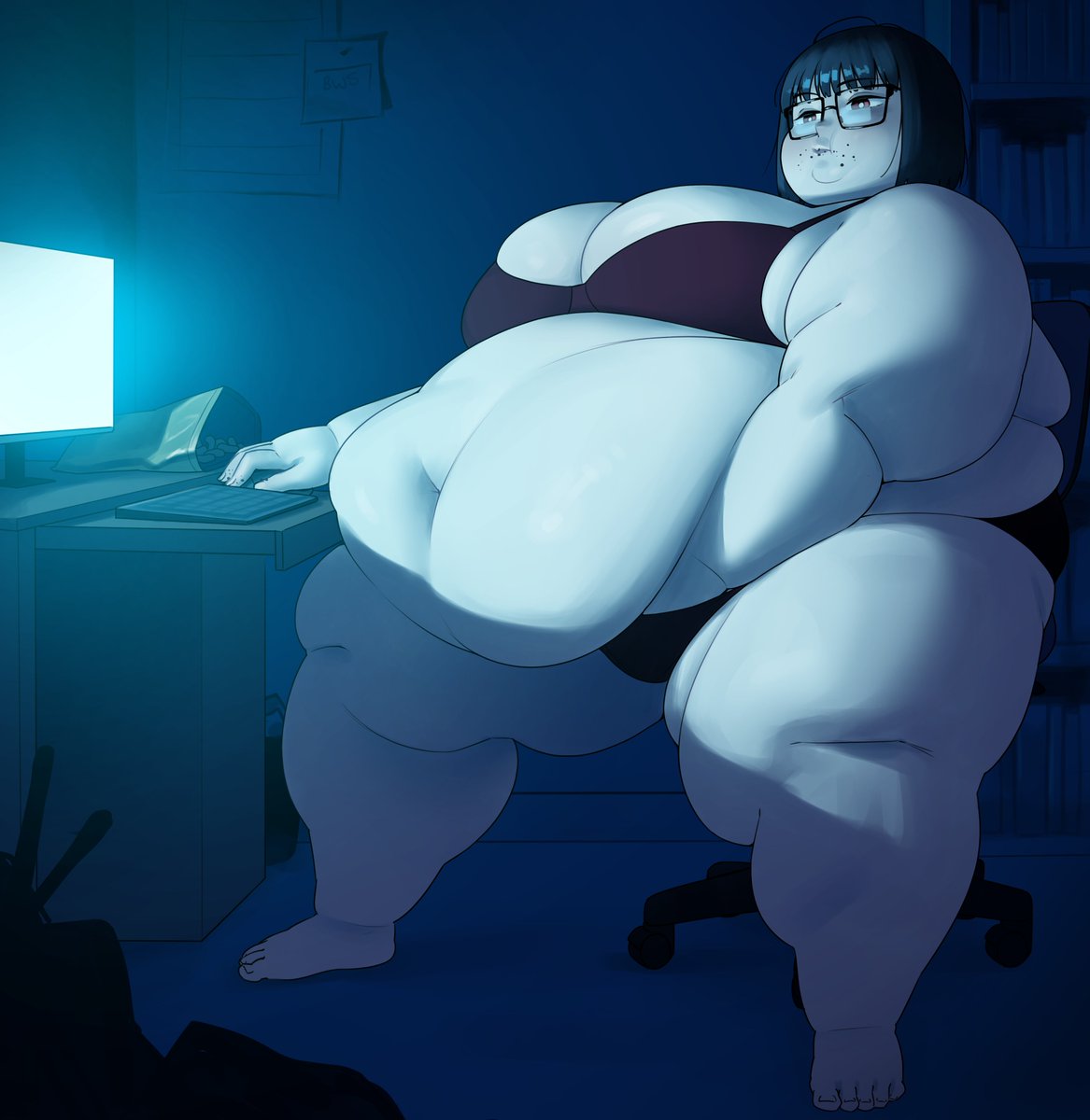 Better_w_salt's tweet photo. I’m not sure what she’s watching but I think she’s enjoying it?

Here’s June’s Fat-Sized Upgrade Poll winner, Sakuko Akiyama from Boy's Abyss https://t.co/WMtOTkuRti