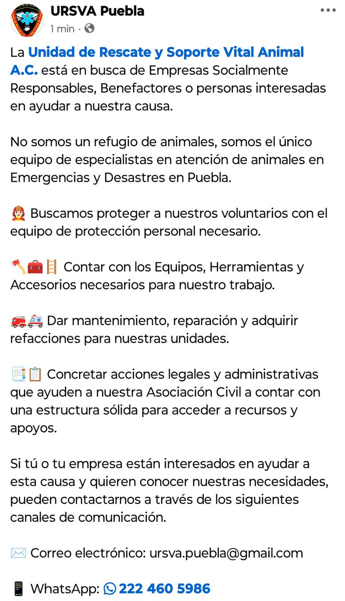 UrsvaPuebla's tweet photo. Estamos en búsqueda de Empresas Socialmente Responsables, Benefactores o Personas interesadas en ayudar a nuestra causa.

Ayúdanos a que está información llegue a las personas correctas 🐾 https://t.co/BbRuvlVpjq