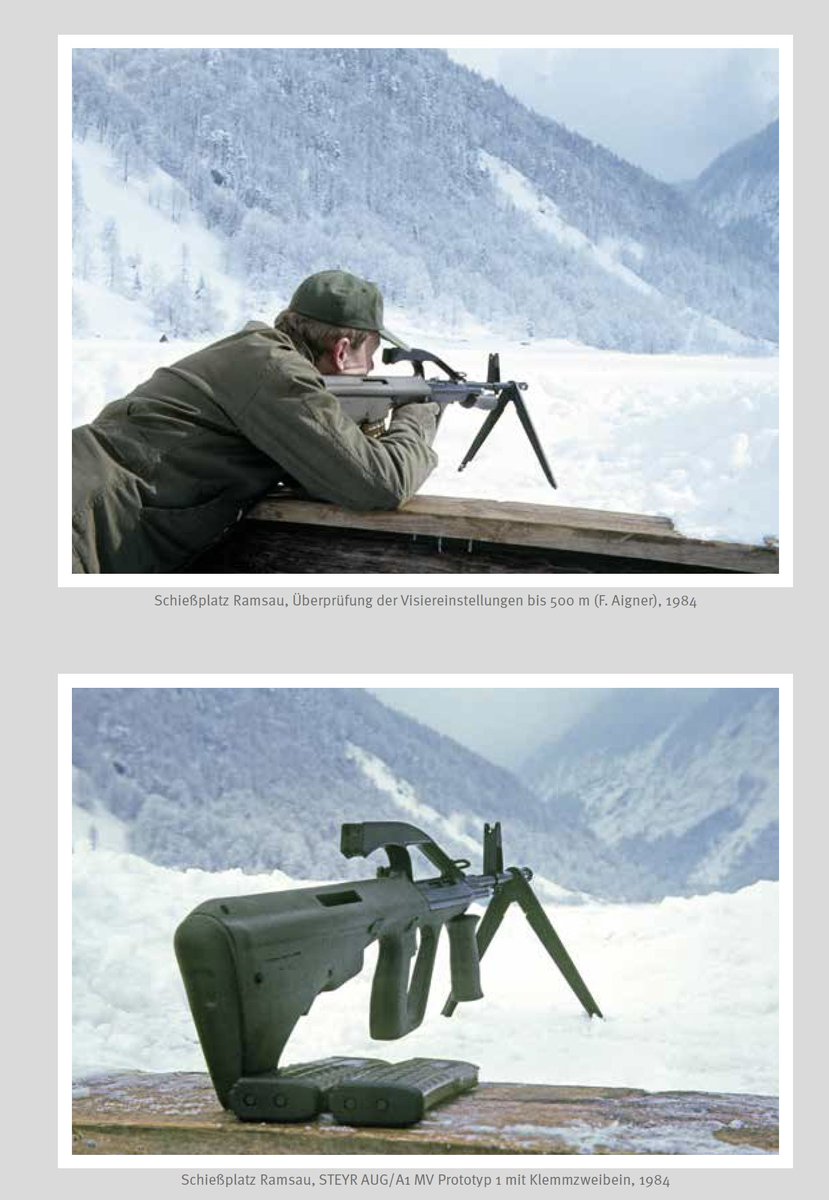 SteyrArmsUSA's tweet photo. One of the signature design features of the AUG is the tailhook on the stock. The purpose was to be able to secure the stock into your shoulder when firing as a light support weapon (LSW) on a bipod.  #steyrarms #ww2 #history https://t.co/JqA2LowBIC