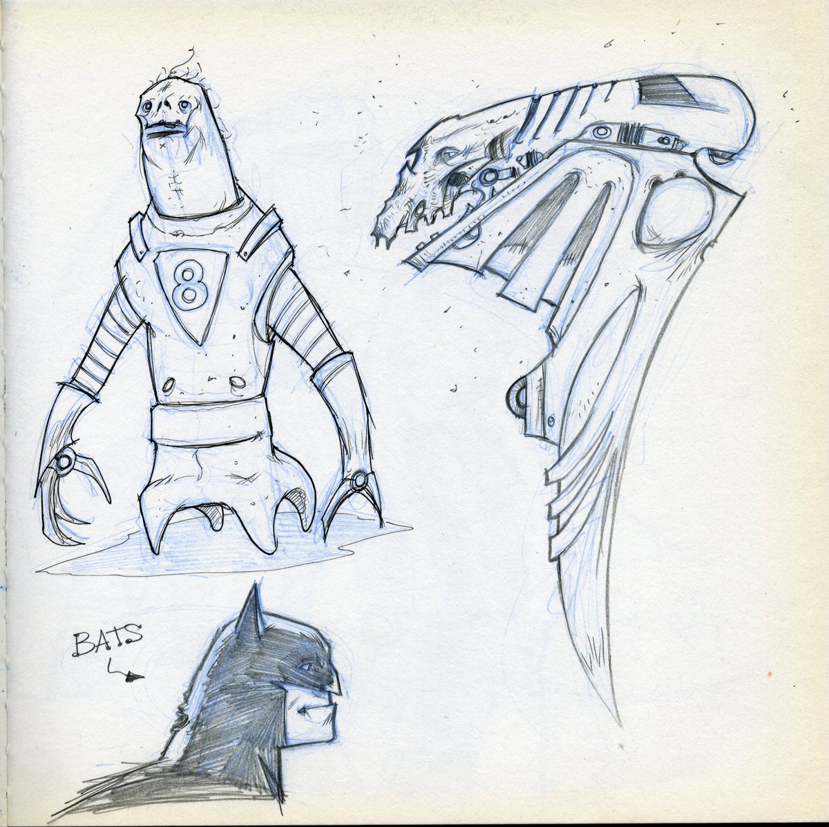 pecks13's tweet photo. ‘Sketchbook Series’
Page Seven from my old sketchbook, ‘SF’. 
Pencils on paper.
Wishing you all well!

#sketchbookart #sketching #characterdesign #pencildrawing #pendrawing https://t.co/KiU2pVmPRO