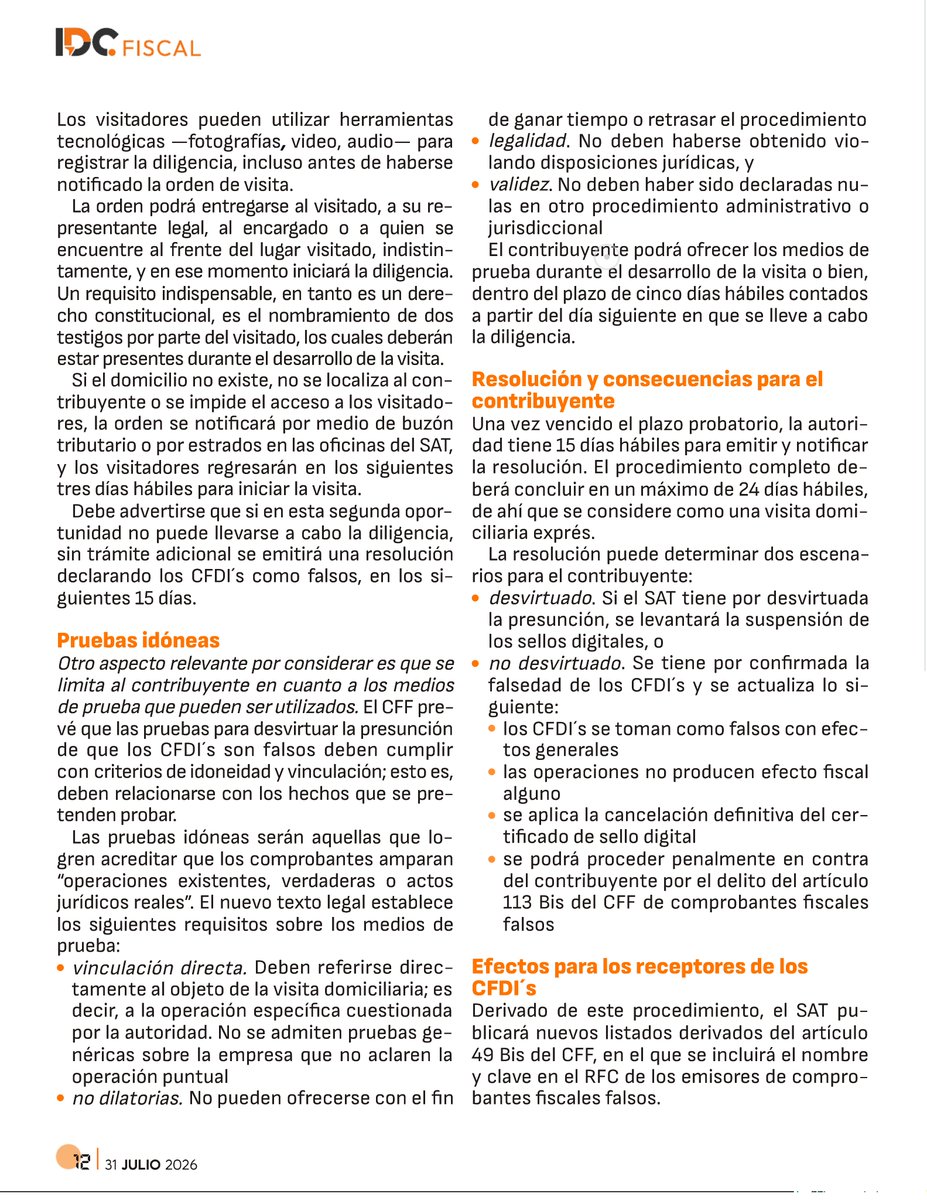 LuisPerezdeAcha's tweet photo. El SAT está realizando una nueva modalidad de visitas domiciliarias, con plazos cortos y consecuencias graves para los constribuyentes: que sus comprobantes fiscales sean declarados falsos. 
▶️ En este artículo publicado por @IDConline analizo esta nueva facultad del SAT. https://t.co/D5ndBGnCUm
