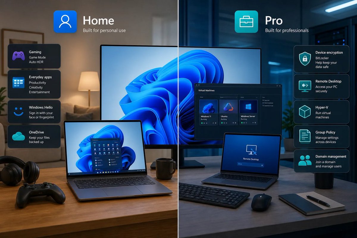 windowsforum's tweet photo. 💻 Windows 11 Home is enough for most people. Pro is for admins, BitLocker fans, remote access, and virtual machines—and that “$60 upgrade” may cost existing Home users more. Classic Microsoft math.
https://t.co/fIeqBTnrRw
#RemoteDesktop #Bitlocker #Windows11 #Windows11Pro https://t.co/YWYPBYYAHp