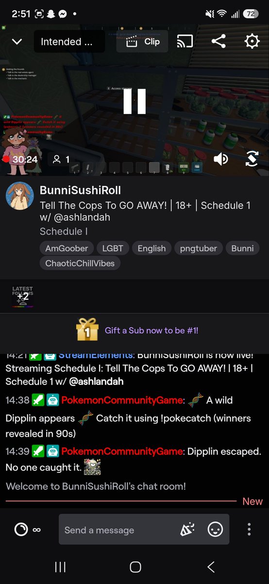 BunniSushiroll's tweet photo. Im live RIGHT NOW playing Schedule 1 and running from cops. Come hang out with me :3 #pngtuber #twitch #streamer #lgbt https://t.co/YKBEmpMHlR